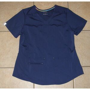 SCRUBSTAR Unisex Sz Large Navy Nurse Medical Hospital Uniform Scrub Top Pockets